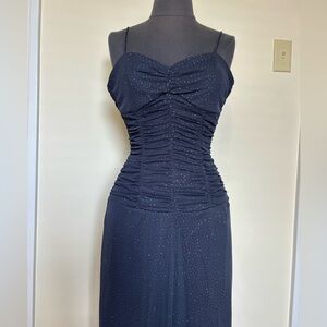 Vintage City Triangles Navy Blue Sparkly Full Length Dress Gown